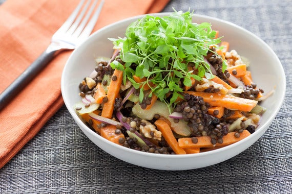 Warm Winter Sweet Potato Salad with Beluga Lentils & Cider Vinaigrette