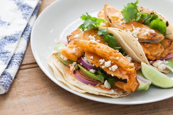 Acorn Squash Tempura Tacos with Spanish Smoked Paprika & Lime Sauce