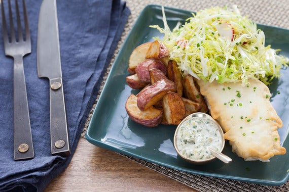 Pan-Seared Cod & Roasted Red Potatoes with Remoulade Sauce & Frisée Salad