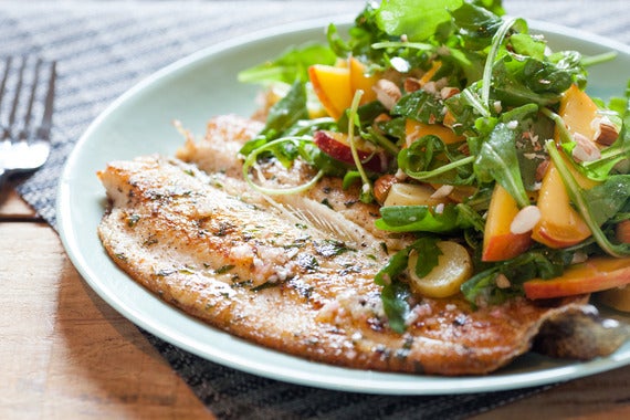 Seared Trout with Peach and Arugula Salad