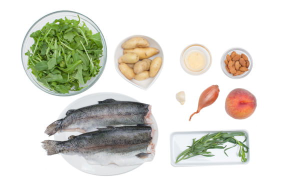 Seared Trout with Peach and Arugula Salad ingredients