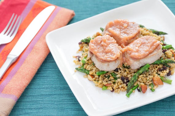 Seared Pork Medallions with Rhubarb Chutney & Sautéed Freekah
