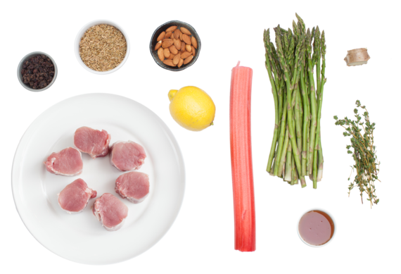Seared Pork Medallions with Rhubarb Chutney & Sautéed Freekah ingredients