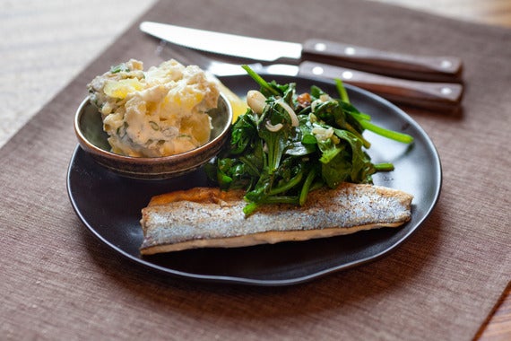 Trout with Creamy Potato Salad & Wilted Spinach