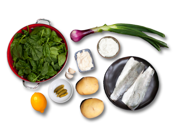 Trout with Creamy Potato Salad & Wilted Spinach ingredients