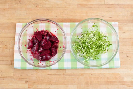 Dress the beets & pea shoots: