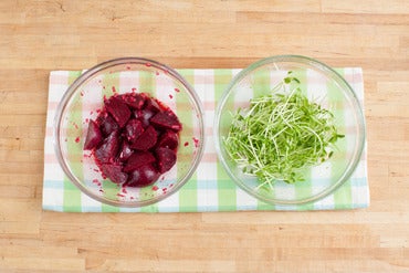 Dress the beets & pea shoots: