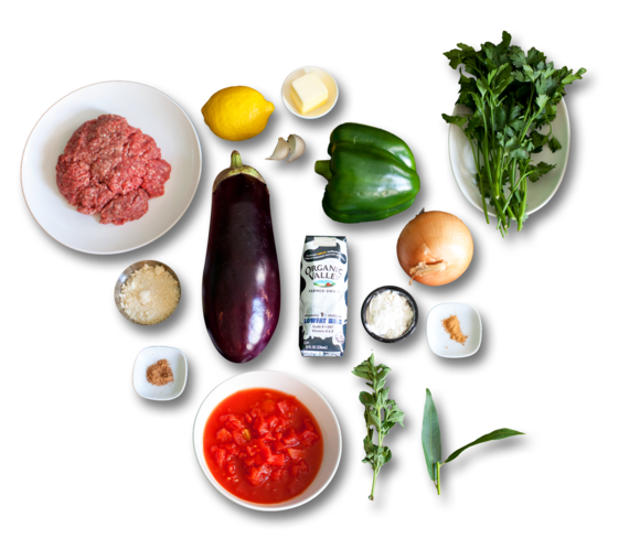 Moussaka with Lemony Parsley Salad ingredients