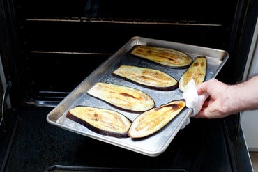 Roast the eggplant slices: