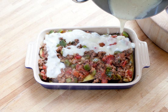 Assemble the moussaka & bake: