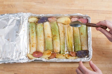 Roast the leeks & potatoes: