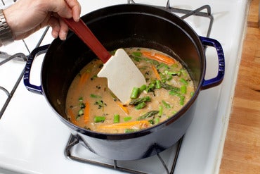Add the liquids & asparagus: