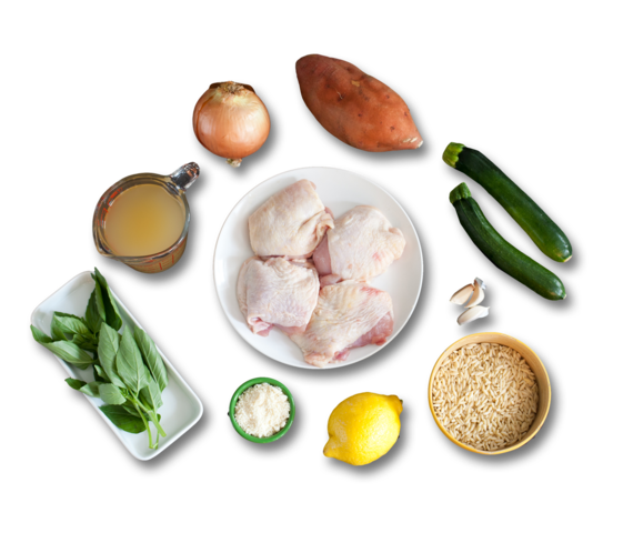 Chicken Thighs with Sweet Potato Orzo Risotto & Zucchini ingredients