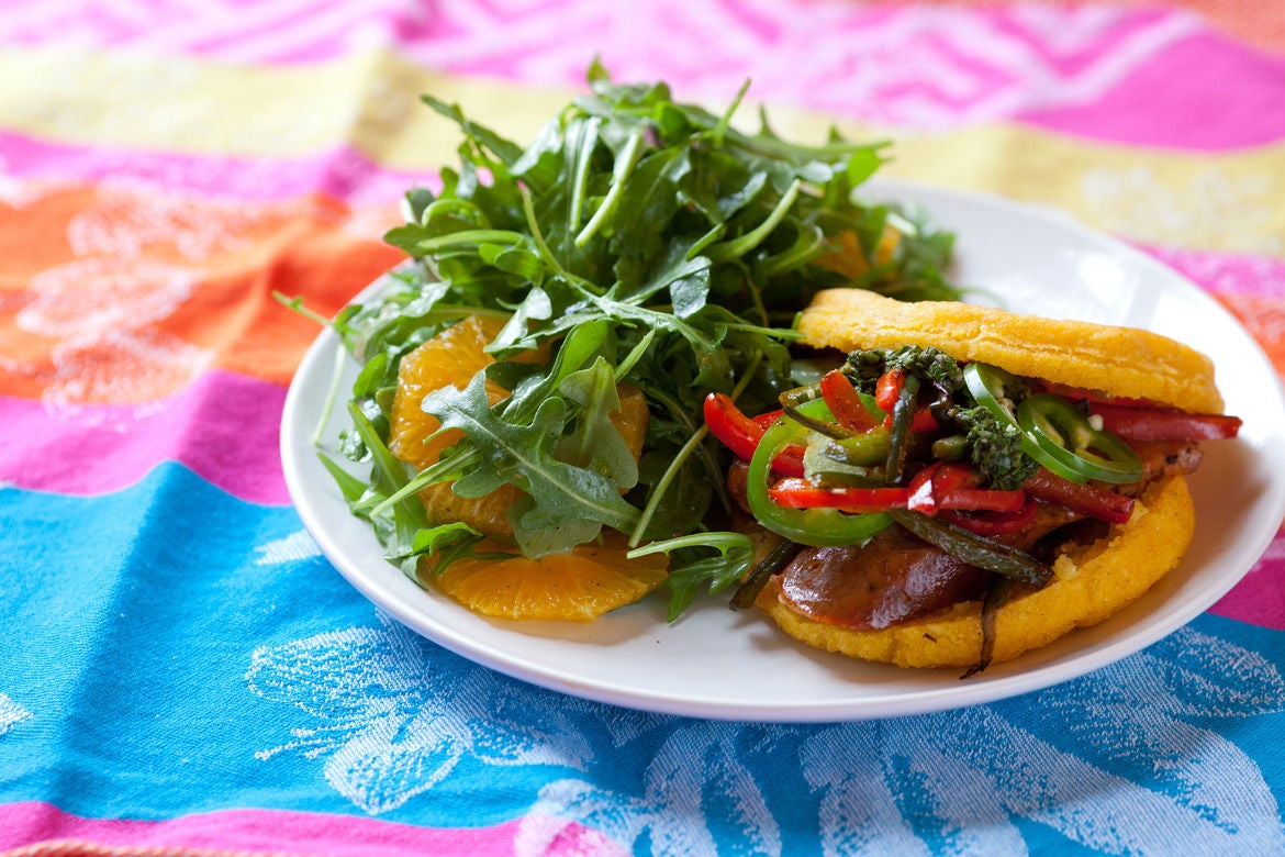 Chorizo Arepas with Arugula & Orange Salad
