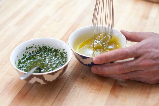 Make the chimichurri sauce & the salad dressing: