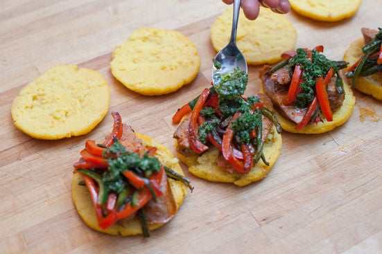Assemble the arepas & dress the salad: