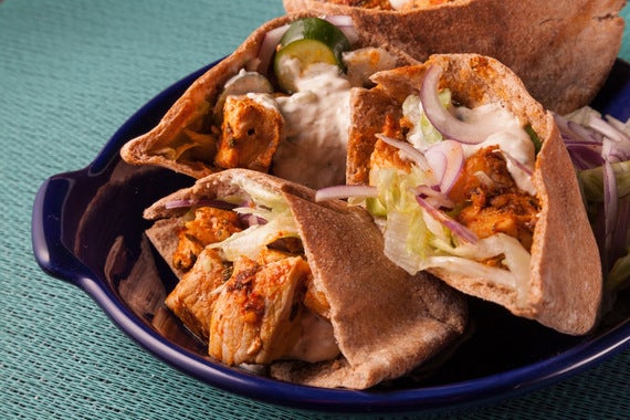 Pork Souvlaki Pitas with Tahini-Yogurt Sauce