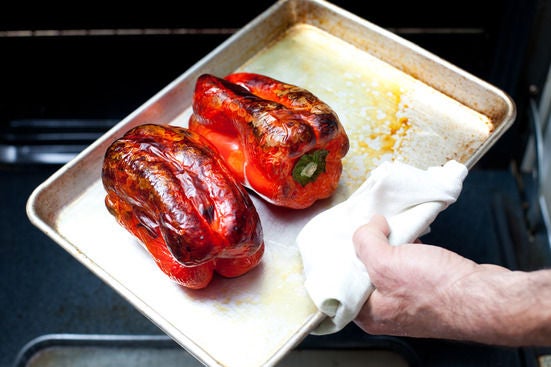 Roast the peppers: