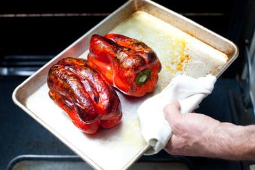 Roast the peppers: