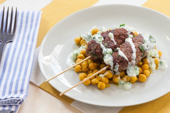 Lamb Kofte Kebabs with Sautéed Chickpeas & Cucumber Yogurt Sauce
