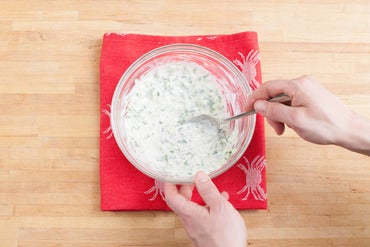 Make the cucumber-yogurt sauce: