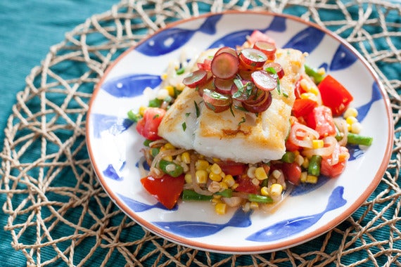 Cod with Pickled Grapes & Summer Succotash