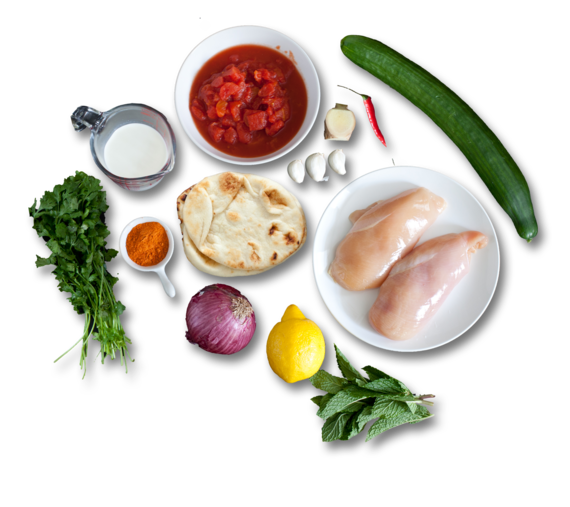 Chicken Tikka Masala with Minted Cucumber Salad & Naan ingredients