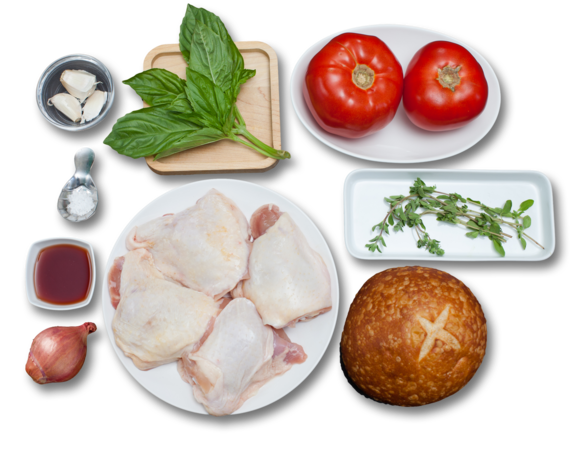Marjoram-Garlic Chicken with Jersey Tomato Panzanella ingredients
