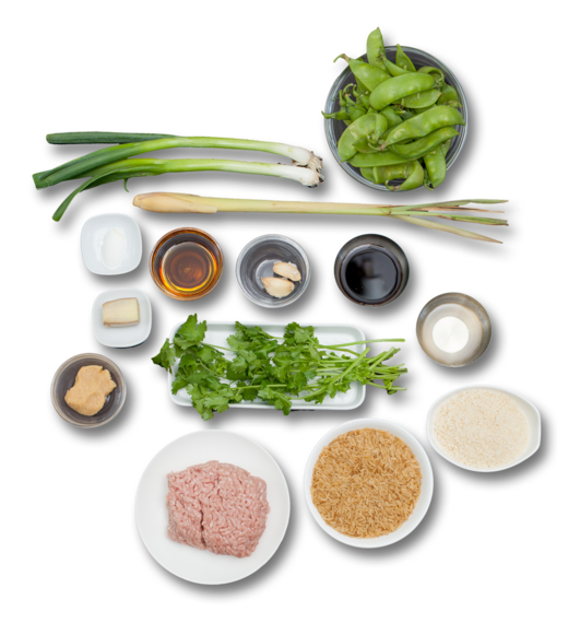 Glazed Mini Pork Meatballs & Snow Peas over Brown Rice ingredients