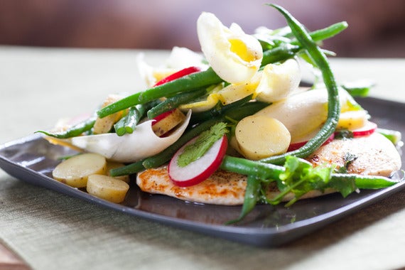 Chicken Paillards topped with Endive, Radishes & Haricots Verts