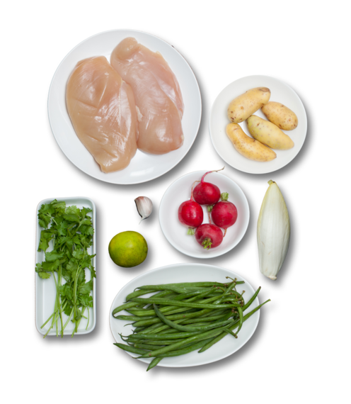 Chicken Paillards topped with Endive, Radishes & Haricots Verts ingredients