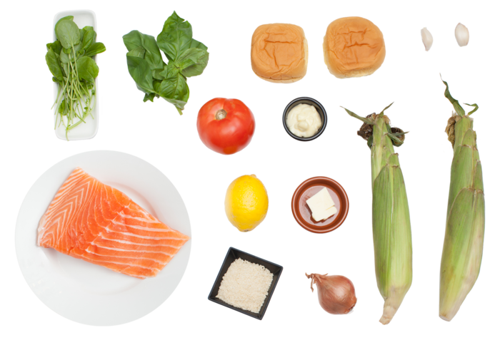 Salmon Burgers & Corn on the Cob with Basil Butter ingredients