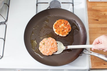 Make the salmon burgers: