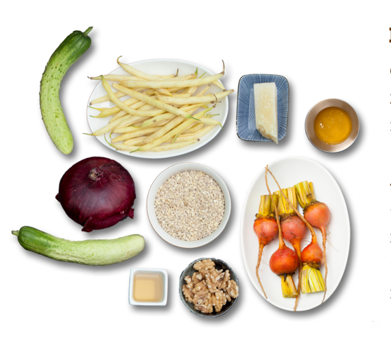 Barley-Wax Bean Salad with Golden Beets & Heirloom Cucumbers ingredients