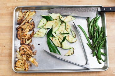 Cut the grilled vegetables: