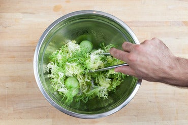 Dress the frisee & cucumber: