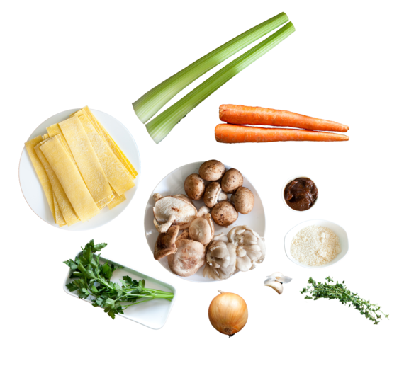 Fresh Fettucelle with Wild Mushroom Bolognese ingredients
