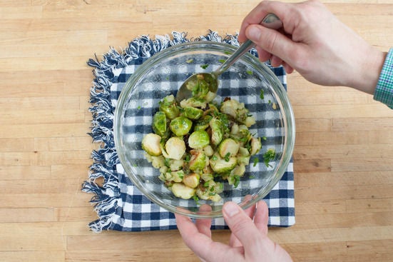 Finish the Brussels sprouts & plate your dish: