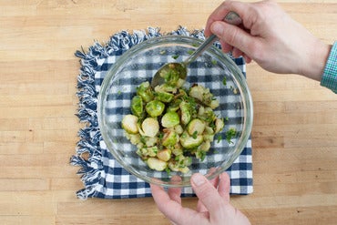Finish the Brussels sprouts & plate your dish: