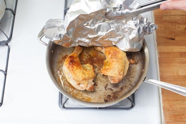 Cook the chicken & Brussels sprouts: