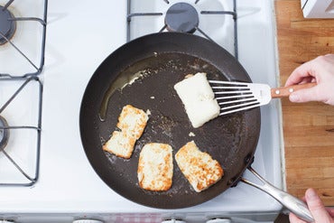 Sear the halloumi: