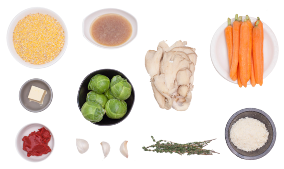 Braised Carrots, Mushrooms & Brussels Sprouts with Creamy Polenta ingredients