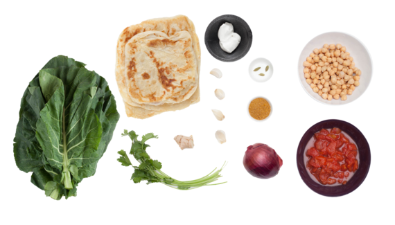 Chole Chickpea Stew with Collard Greens & M'smen Bread ingredients