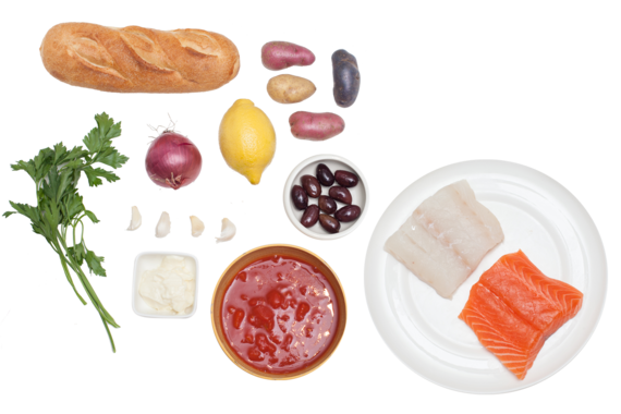 Provençal Fish Stew with Toasted Baguette & Aioli ingredients