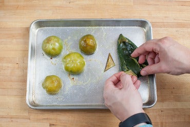 Roast the poblano & tomatillos: