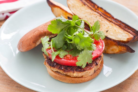 Thai Chicken Burgers with Hoisin Mayo & Potato Wedges