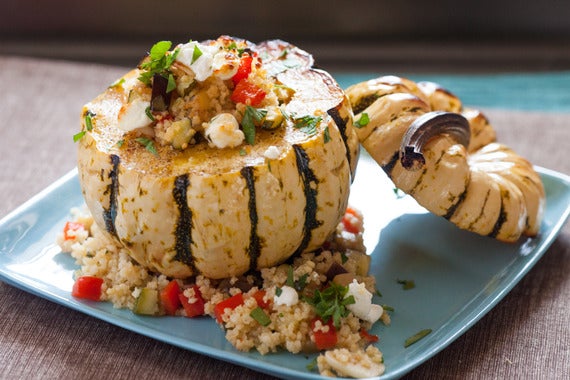 Baked Sweet Dumpling Squash with Millet & Caponata