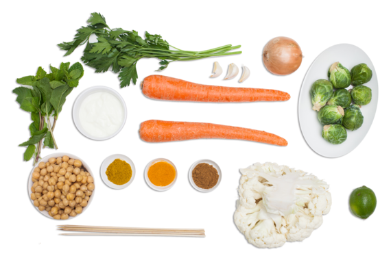 Roasted Vegetable Kebabs with Curried Chickpeas & Yogurt Sauce ingredients