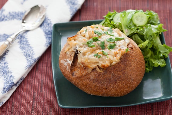 French Onion Soup in a Sourdough Bread Bowl