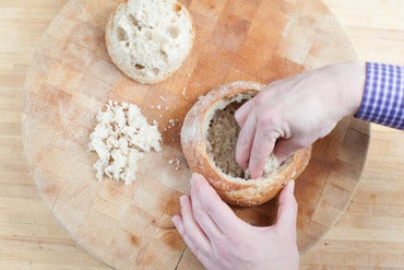 Prepare the bread bowls: